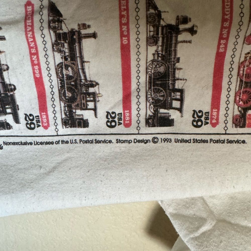Vintage 1993‎ Post Stamp Train Evolution Graphic Tee Shirt Sz Large - Picture 2 of 7